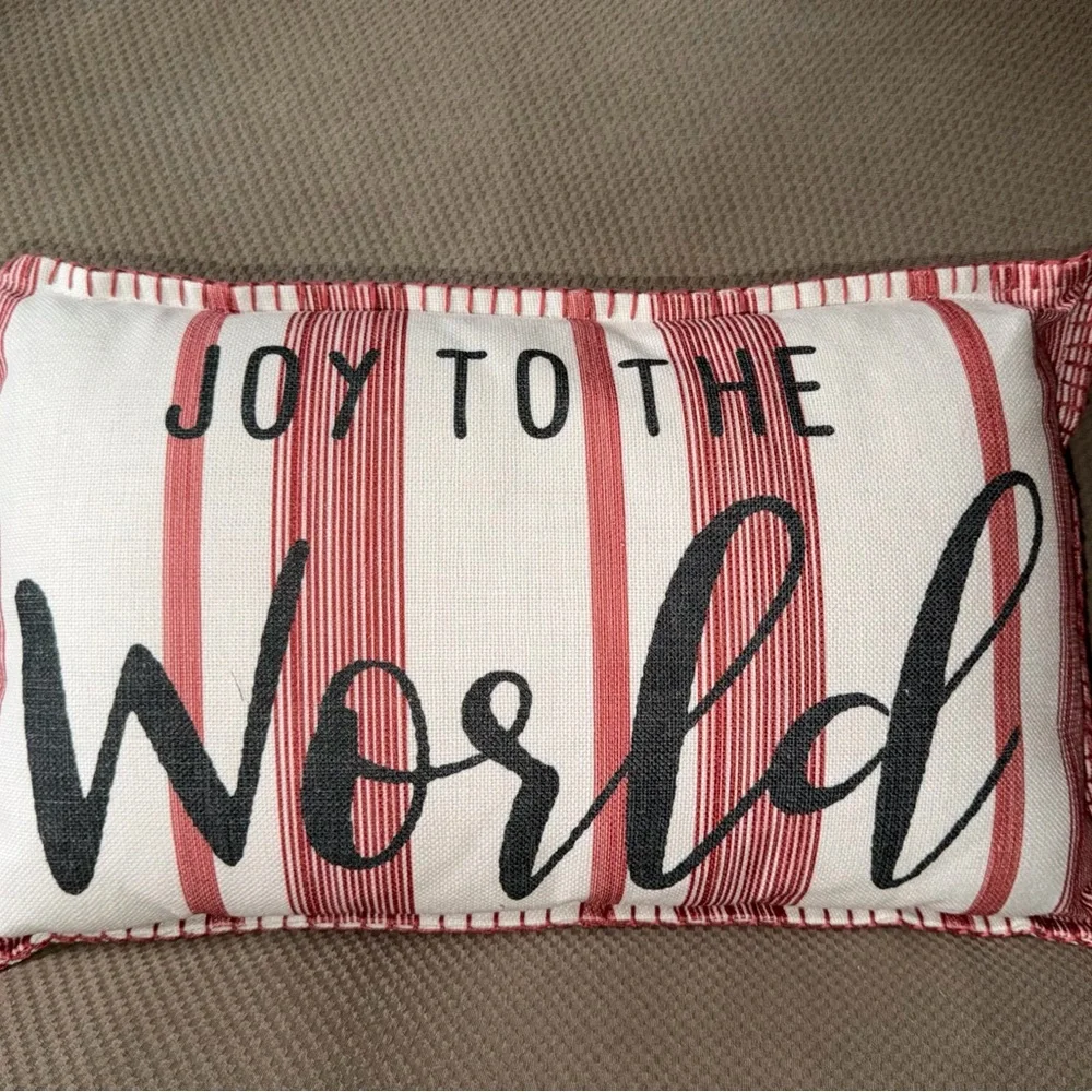 Joy to the World Christmas / Holiday Throw Pillow. Candy Cane Striped.